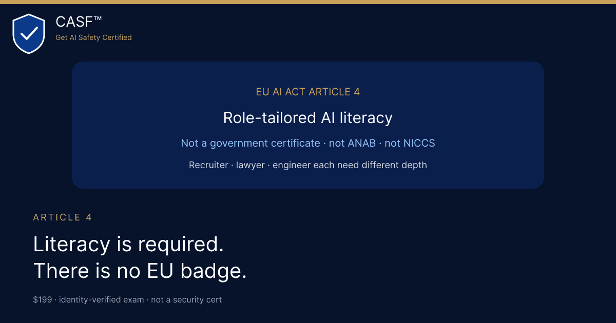 EU AI Act Article 4: AI Safety Training, Not a Universal Certificate